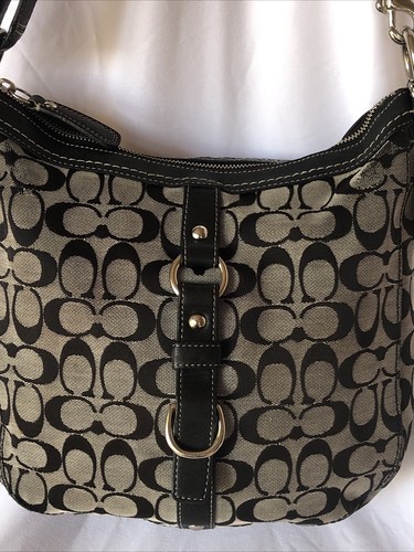 COACH Chelsea Signature Logo Black Gray Silver Jacquard Handbag Shoulder Bag - Picture 2 of 16