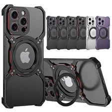 Rotatable Magnetic Kickstand Frameless Case For iPhone 15 14 Pro Max Plus 13 12
