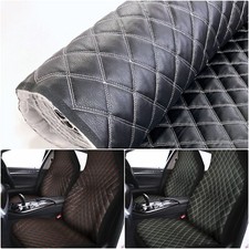 Quilted Leather Fabric Black Car Seat Upholstery Diamond Stitched Faux Leather