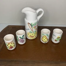 Ceramic Juice Set Pitcher/Cups 3-D Fruit Design Vintage 50’s, HandPainted’Japan’