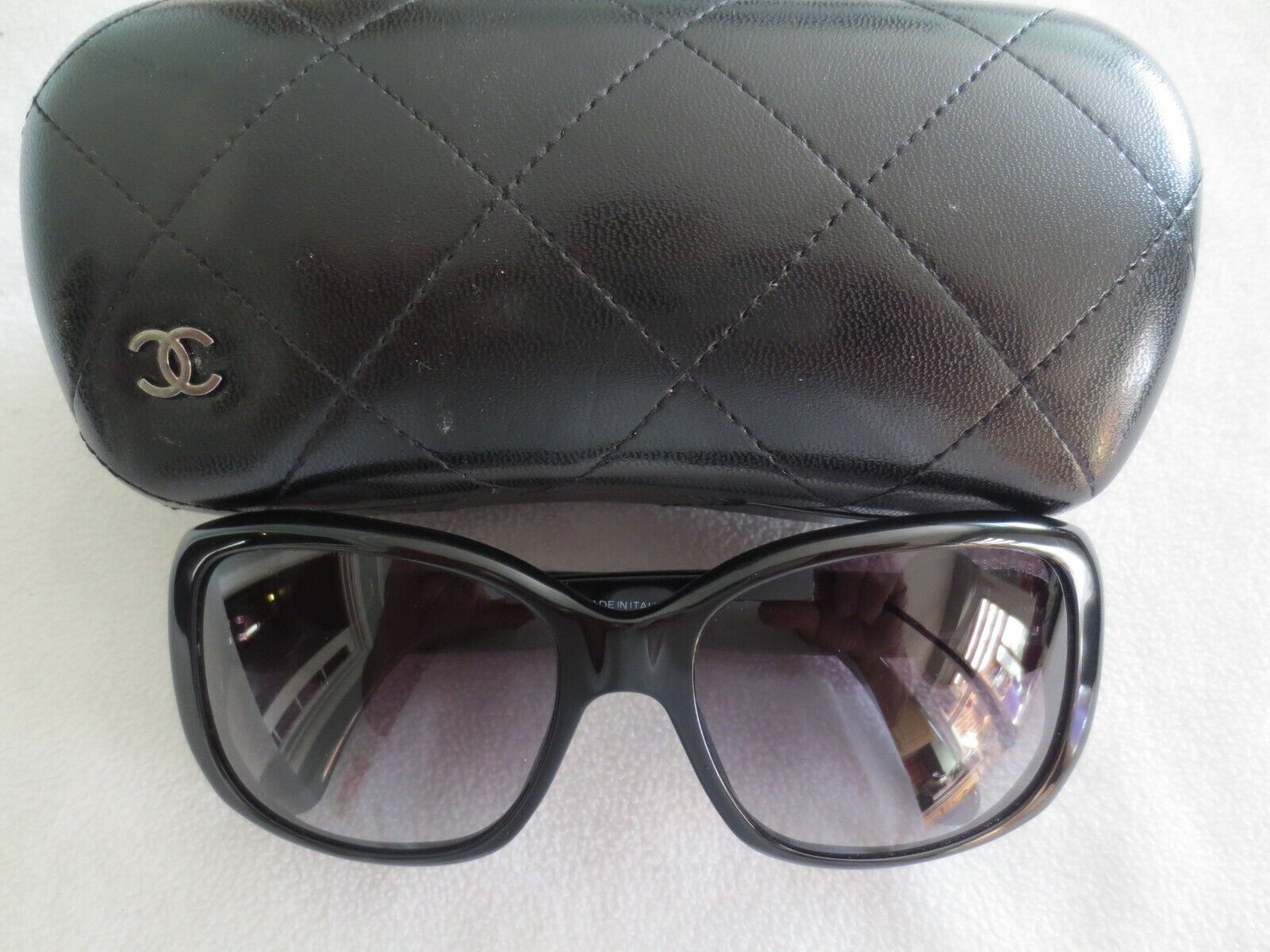 Chanel black frame sunglasses. 5191 501/3C Bouton. With case.