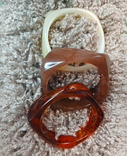 Set of 3 Square Plastic Bangle Bracelets, Multicolor Brown Orange Cream