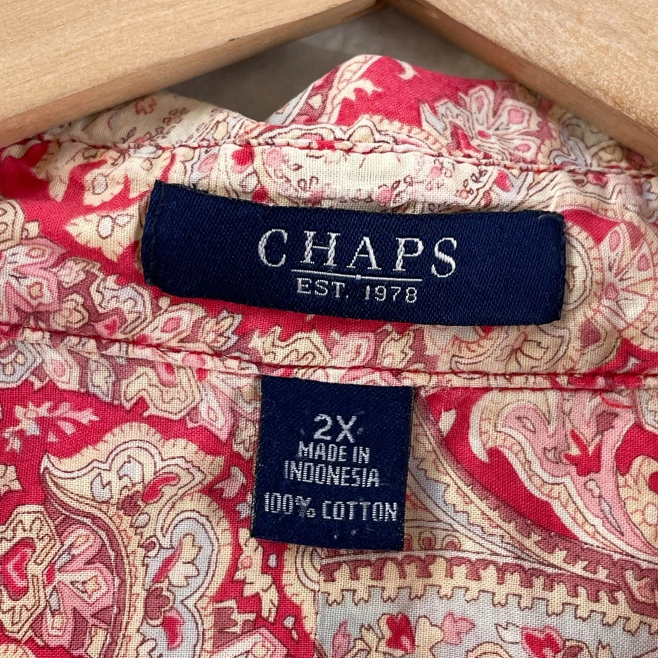 Blusa Top Chaps Para Mujer Plus 2X Camisa Paisley Con Botones Manga 3/4 Algodón Foto 3 de 4