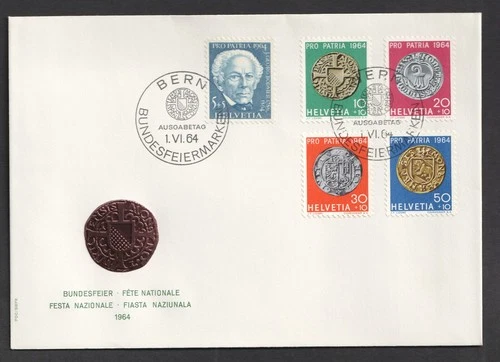 1964 Switzerland Pro Patria Coins, Mountain Aid FDC. Bern First Day Cover