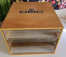 Vintage DMC Thread Floss Wooden Wood 3 Drawer Box Embroidery Storage