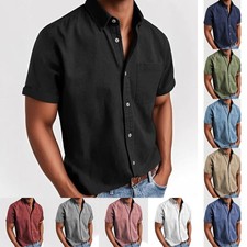 Mens New Casual Shirt Short Sleeve Collared Button Down Smart Top Slim Fit UK