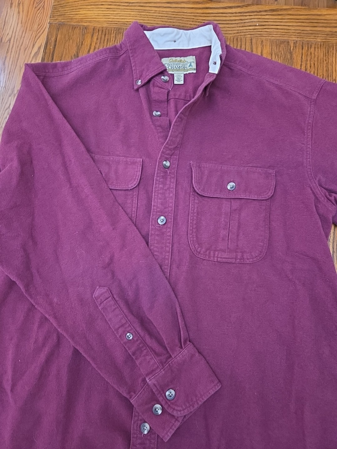 2 Vtg Cabelas Shirt Mens Medium Red/Blue Deerskin Soft Chamois Cloth Button Up image 5