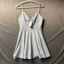 Windsor Women's Sundress Size L Blue Eyelet Mini Skater Dress Adjustable Straps