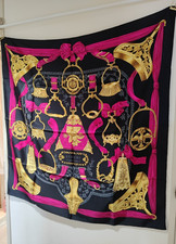 HERMES Scarf Carre 90 ETRIERS silk authentic pink black with box