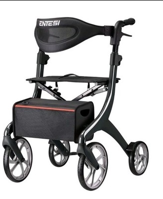 Entesi Black All Terrain Rollator Walker w/ Seat Brakes & Storage Bag