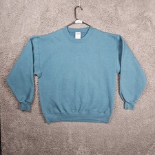 Jerzees Sweatshirt Mens Large Teal Vintage USA Made Crew Long Sleeve Retro