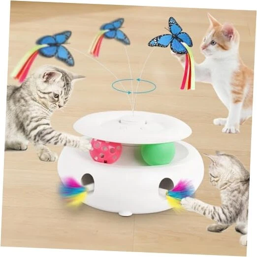 Cat Toys for Indoor Cats, 3-in-1 Interactive Cat Toy Automatic Ivory White