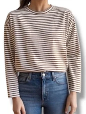 AYR French Fry Tee T Shirt •L• Striped Olive White Pima Cotton Fisherman Breton