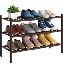 SMIRY Shoe Rack 3 Tier Bamboo Shoe Organizer Stackable Free Standing Brown