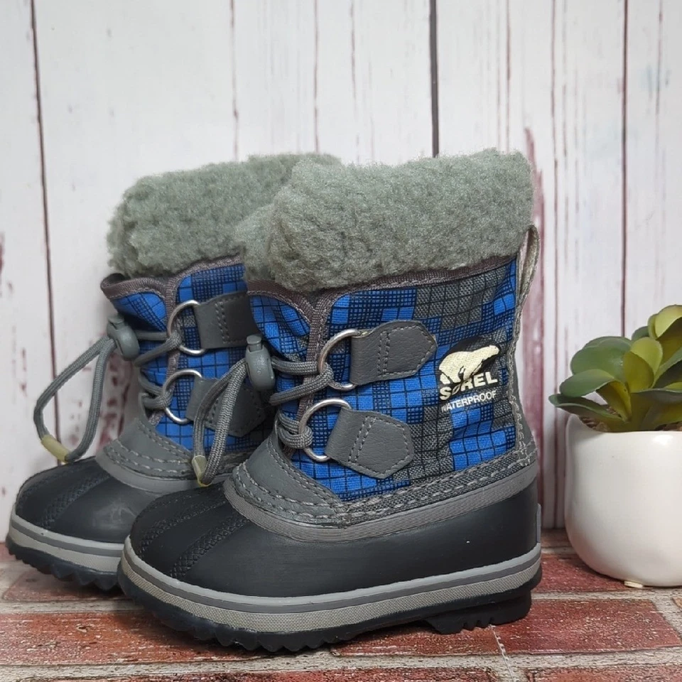 Sorel Niño Pequeño Niño Talla 7 YOOT PAC Impermeable Invierno Botas de Nieve Azul Gris Foto 2 de 4