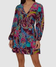 Adrianna Papell Women's Purple Printed Balloon-Sleeve Fit & Flare Dress Size 2