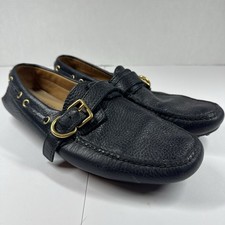 The Original Scarpa Auto Uomo 9,5 Nero Oro Accento Cinturino Singolo Made In Italy 