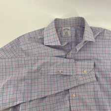 Brooks Brothers 1818 Regent Dress Shirt 15.5 Blue Pink Check Cotton Button Up