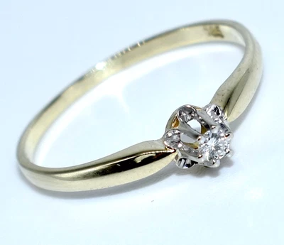 Solitär Brillant Ring 0,04 ct., 585/14 K, Weiß & Gelbgold, 1,21 Gramm, Größe 53 - Bild 1 von 4