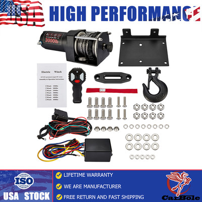 3000LB Electric Winch 12V Wireless Remote Synthetic Rope Boat ATV UTV 4X4 US