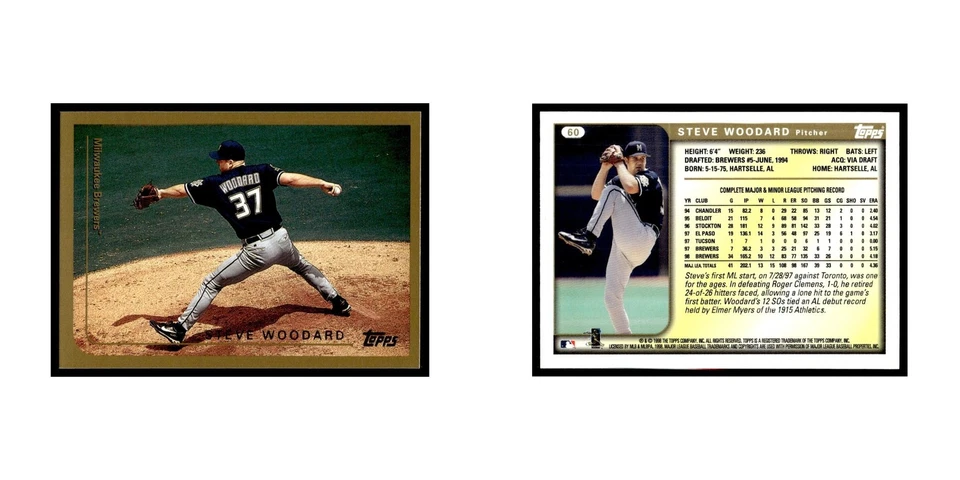 Steve Woodard 1999 Topps #60 Milwaukee Brewers Baseball Card NM - Image 3 of 3