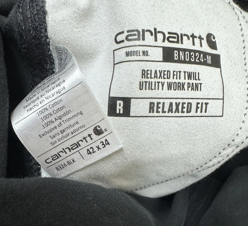 Carhartt B324 Men’s Black Relaxed Fit Twill Men’s Utility Carpenter Pants 42x34 - Image 4 of 4