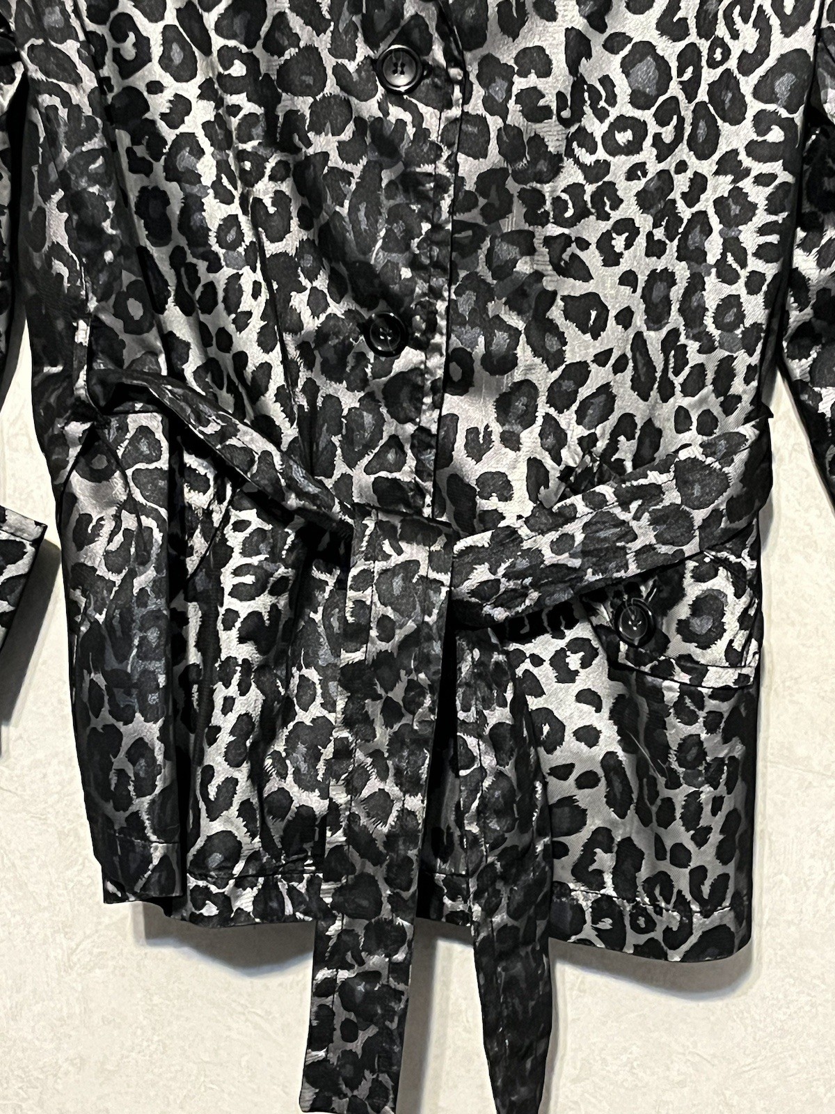 Ruby Rd Black / Gray Leopard Trench Jacket W/belt… - image 3