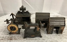Durham Industries Metal Miniatures Die Cast Lot Of 5 Stove Clock Desk Sewing