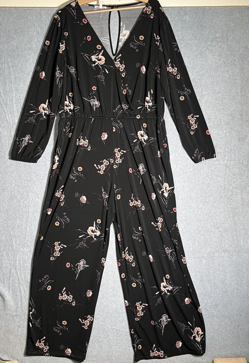 Maurices Jumpsuit Womens 1X Black Colorful Floral Print Wide Leg Flowy  Romper