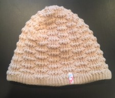 Canada Ivory/Natural Textured Outdoor Knit Beanie Hat W White Fleece Lining O/S