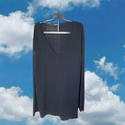 'S Max Mara Long Sleeve V-neck Sleek Viscose Blouse Blue Size L Minimalist