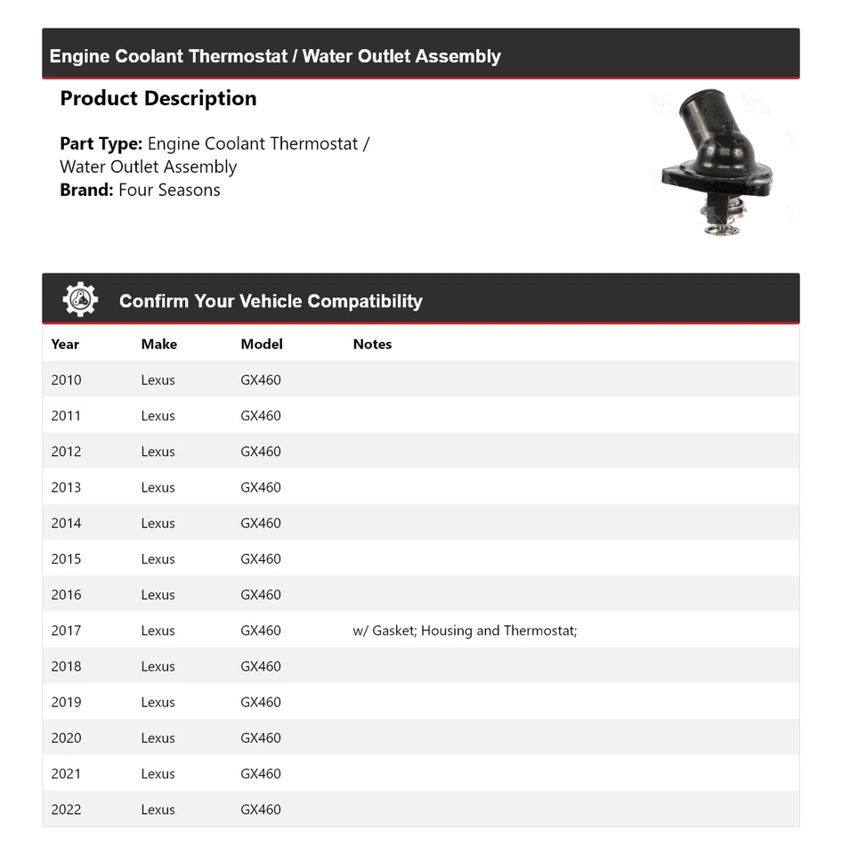 For 2010-22 Lexus GX460 Engine Coolant Thermostat / Water Outlet Assy 4 Seasons - Image 2 of 4