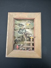 Hummel Vtg Shadow Box Framed Wooden 3D Boy 1970s Mushroom Fence Evergreen Tree