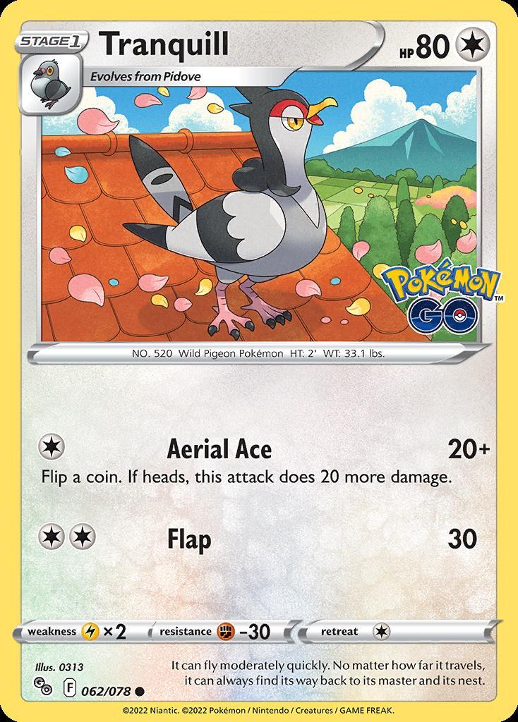 Pokemon Tranquill (62/88) Pok�mon GO LP REVERSE HOLO