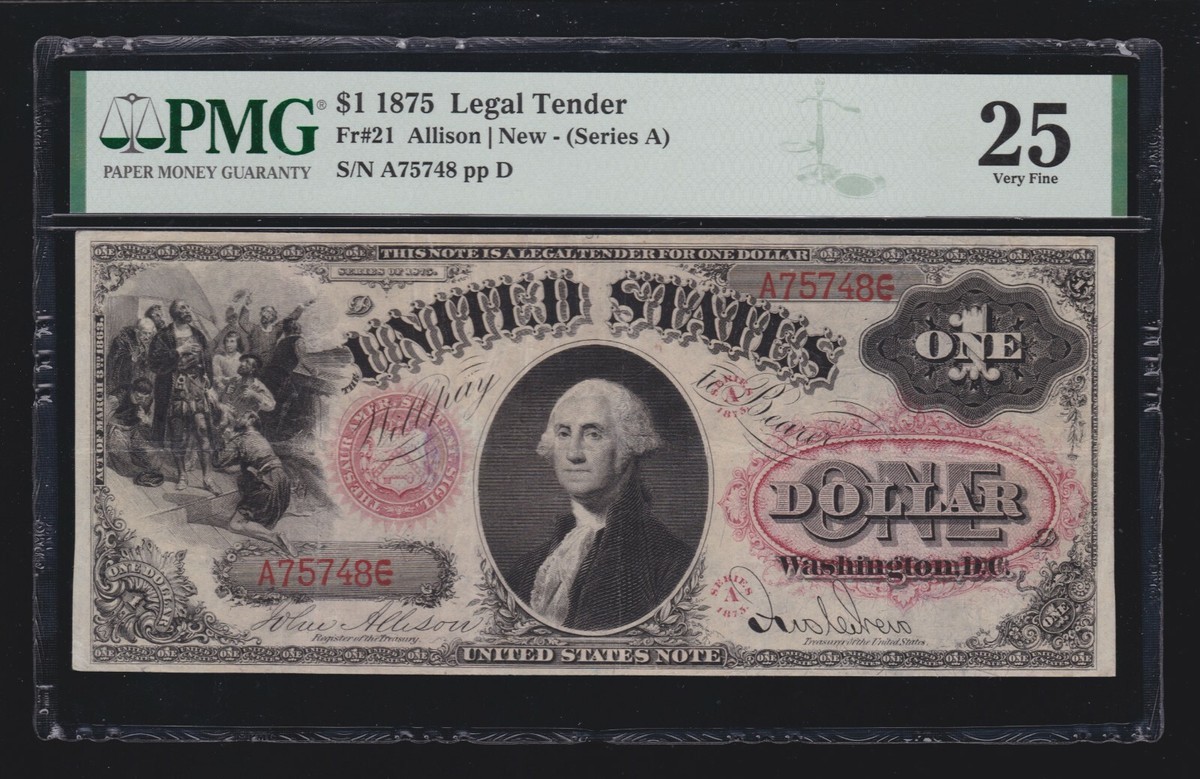 【超希少】1875年のDollar Banknotes アメリカ製　鑑定書あり 超希少】1875年のDollar Banknotes アメリカ製 鑑定書あり