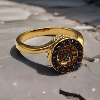 Ultra einzigartiger runder beweglicher Diamantring Größe 7 Sterlingsilber Gold Vermeil