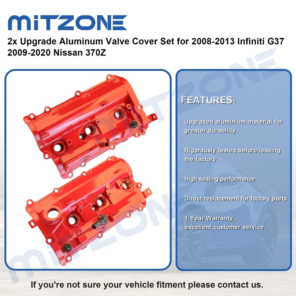 2x Upgrade Aluminum Valve Cover Set for 2008-13 Infiniti G37 2009-20 Nissan 370Z - Imagen 2 de 4