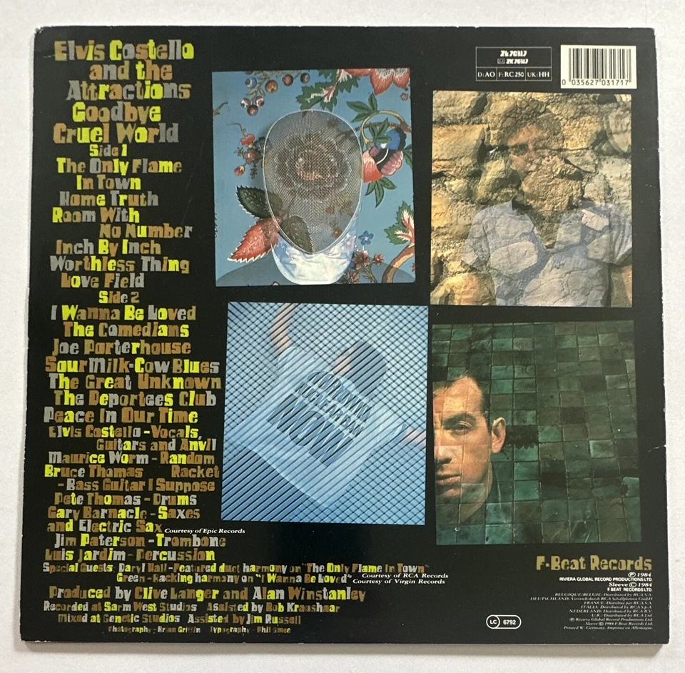 Elvis Costello and the Attractions Goodby cruel world vinyl LP Record Nm / Vg+ - Image 3 of 4