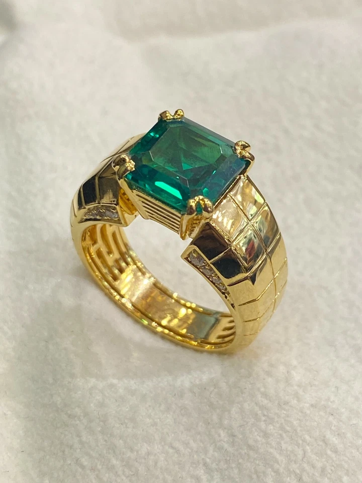 4,43 Cts Runde Brilliant Cut Natürlich Diamanten Smaragd Herren Ring In 18K Gold - Bild 4 von 4