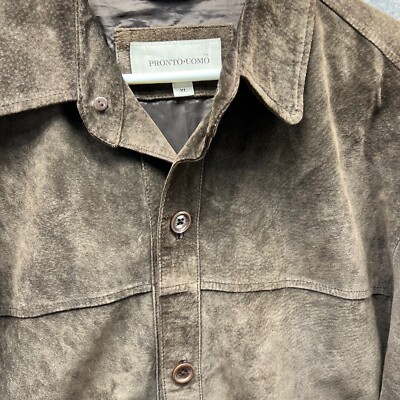 【PRONTO UOMO】Faux Suede Half Coat Pronto Uomo Jacket Mens Extra Large Adult Brown Suede Trench Coat