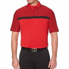 Callaway Opti-Dri Golf Shirt Mens L Color Block Tango Red UPF 15 Stretch NWT