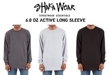 Shaka Wear Men's Active Lightweight 6.0 oz Cotton Crew Neck Long Sleeve T-shirt