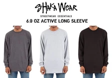 Shaka Wear Men's Active Lightweight Plain Cotton Crew Neck Long Sleeve T-shirt