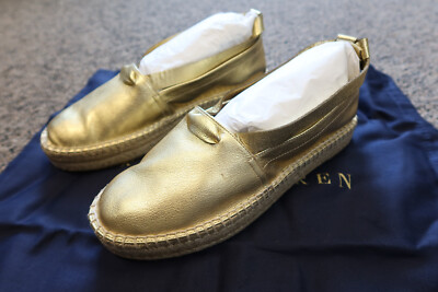 Ralph Lauren Perrie Espadrilles Gold Metallic Nappa Shoes - 38.5 B / US 8.5