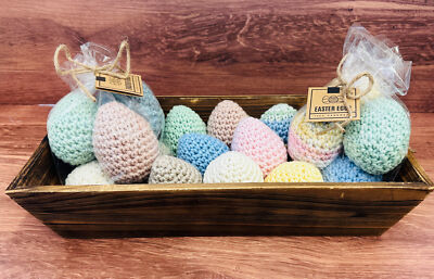 Set of 5 Handmade Crochet Easter Eggs Home Tiered Tray Spring Decor