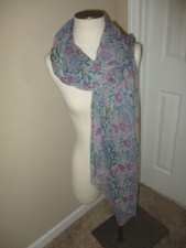 Purple Teal Clematis Flowers Floral Vines Sheer Scarf Shawl Wrap 84"
