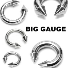 BIG Gauge Spike/Cone Horseshoe Ring Circular Barbell Ear Nipple Piercing Jewelry