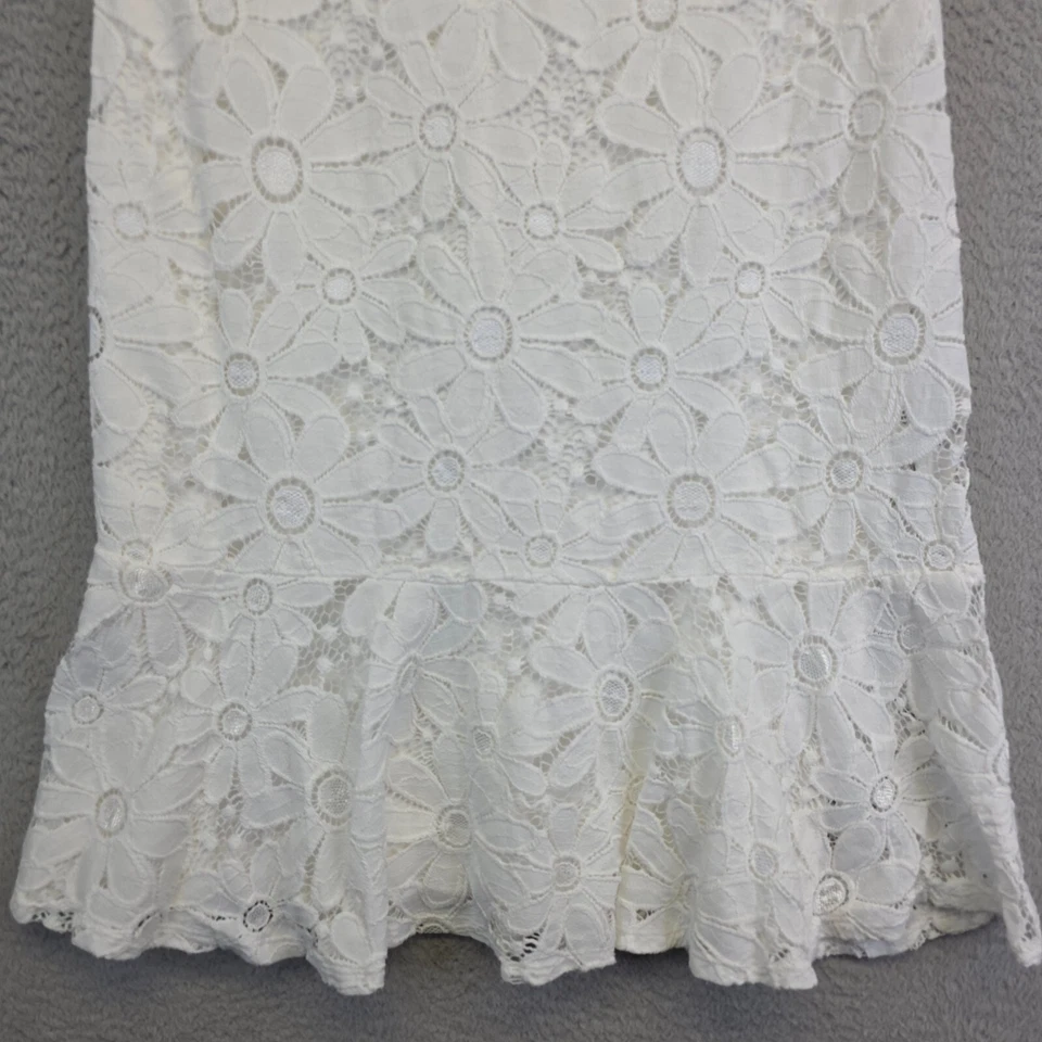 Vestido corto Connected para mujer línea 12 A blanco con superposición floral Cottagecore Boho Y2K Foto 4 de 4