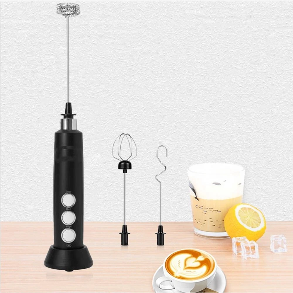 Milk Frother Handheld Double Whisk Foam Coffee Maker with USB Rechargeable