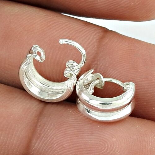 Indian Artisan Jewelry 925 Solid Sterling Silver Hoop Earrings J18 - Foto 1 di 6